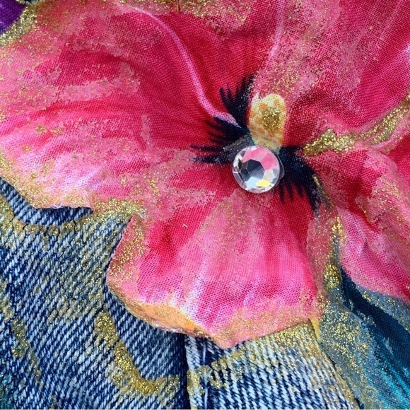 Vintage Denim Blue Jean Jacket Floral 80s Women’s Size Large - Picture 9 of 12